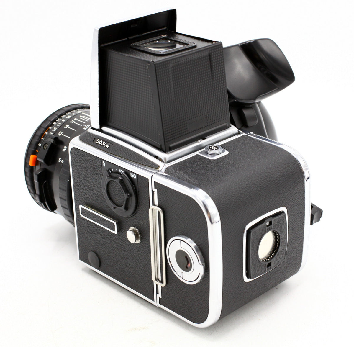 Occ- Hasselblad 503CW body + CFE 80mm F/2.8 Carl Zeiss Planar + A12 filmmagazijn 120 6x6 + Waist Level Finder en CW Winder SN:19SV31582, 8900382, RT332779 12 mnd gar