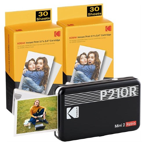 Kodak Mini 2 Retro 2-in-1 Portable Photo Printer Black + 60 Sheets Bundle