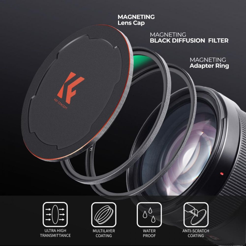 K&F Concept Magnetic 1/4 Black Mist Nano-X Filter incl Adapter Ring and Lens Cap 72mm
