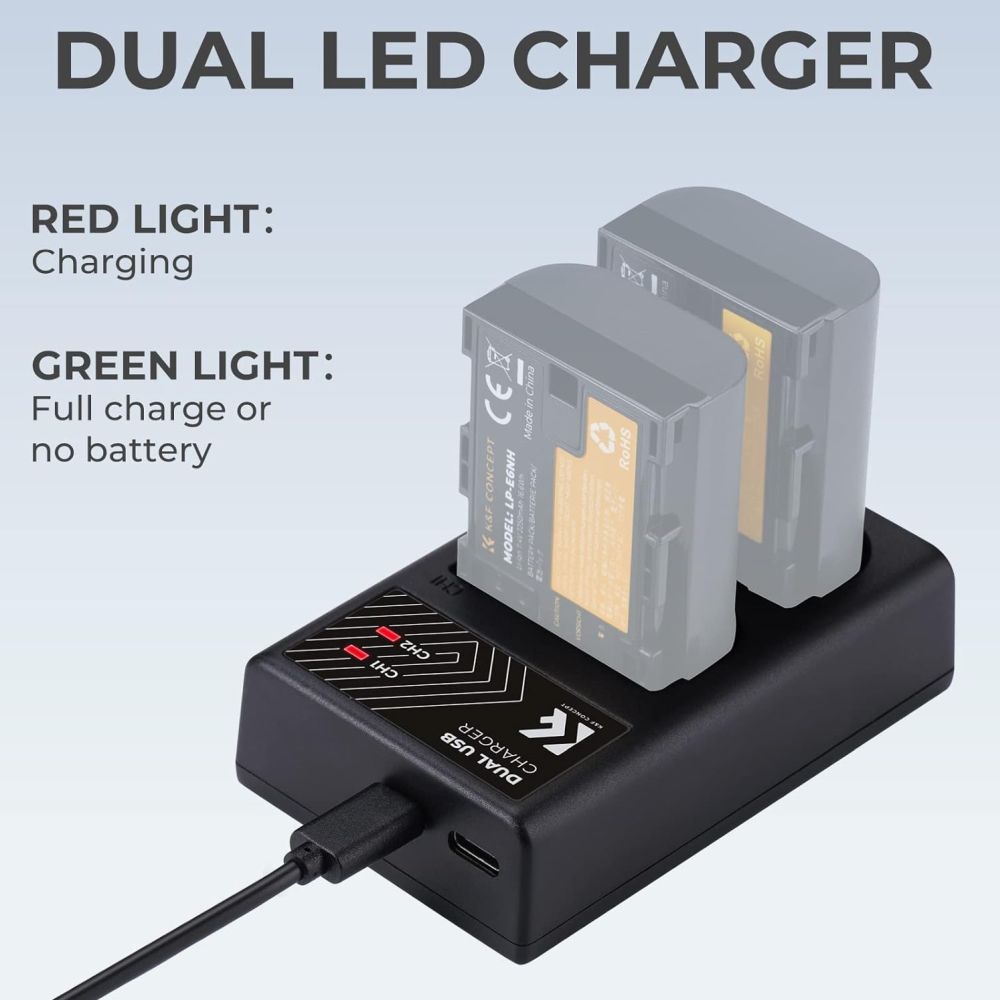 K&F Concept LP-E6NH Duales Batterieladegerät USB-C