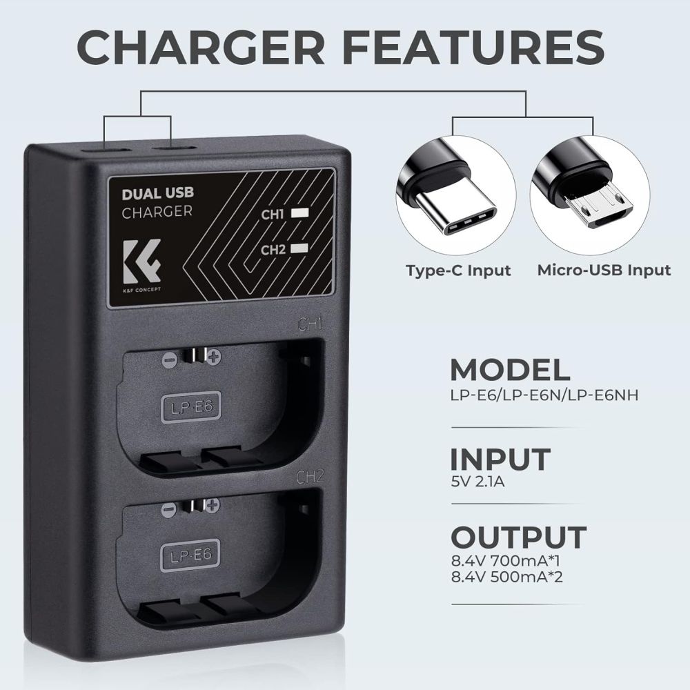 K&F Concept LP-E6NH Duales Batterieladegerät USB-C