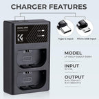 K&F Concept LP-E6NH Duales Batterieladegerät USB-C