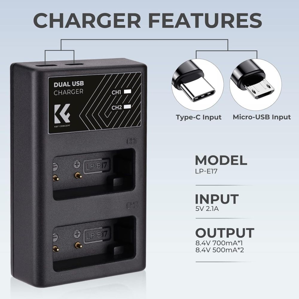 K&F Concept LP-E17 Duales Batterieladegerät USB-C