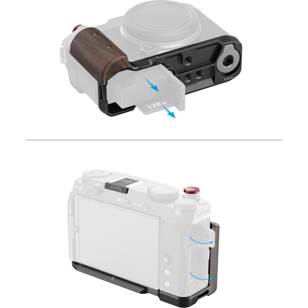 SmallRig 5260 L-förmige Montageplatte mit Holzgriff für Fujifilm X-M5, schwarz