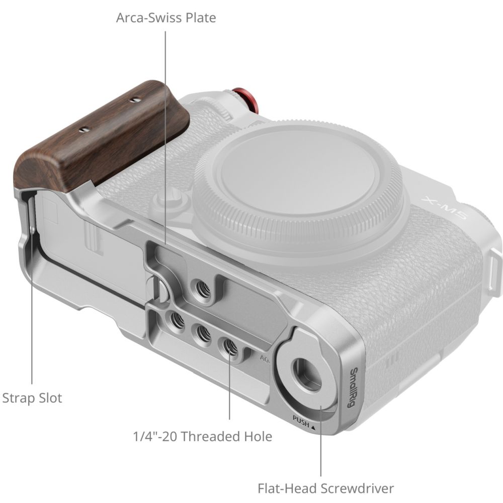SmallRig 5261 L-förmige Montageplatte mit Holzgriff für Fujifilm X-M5, silber
