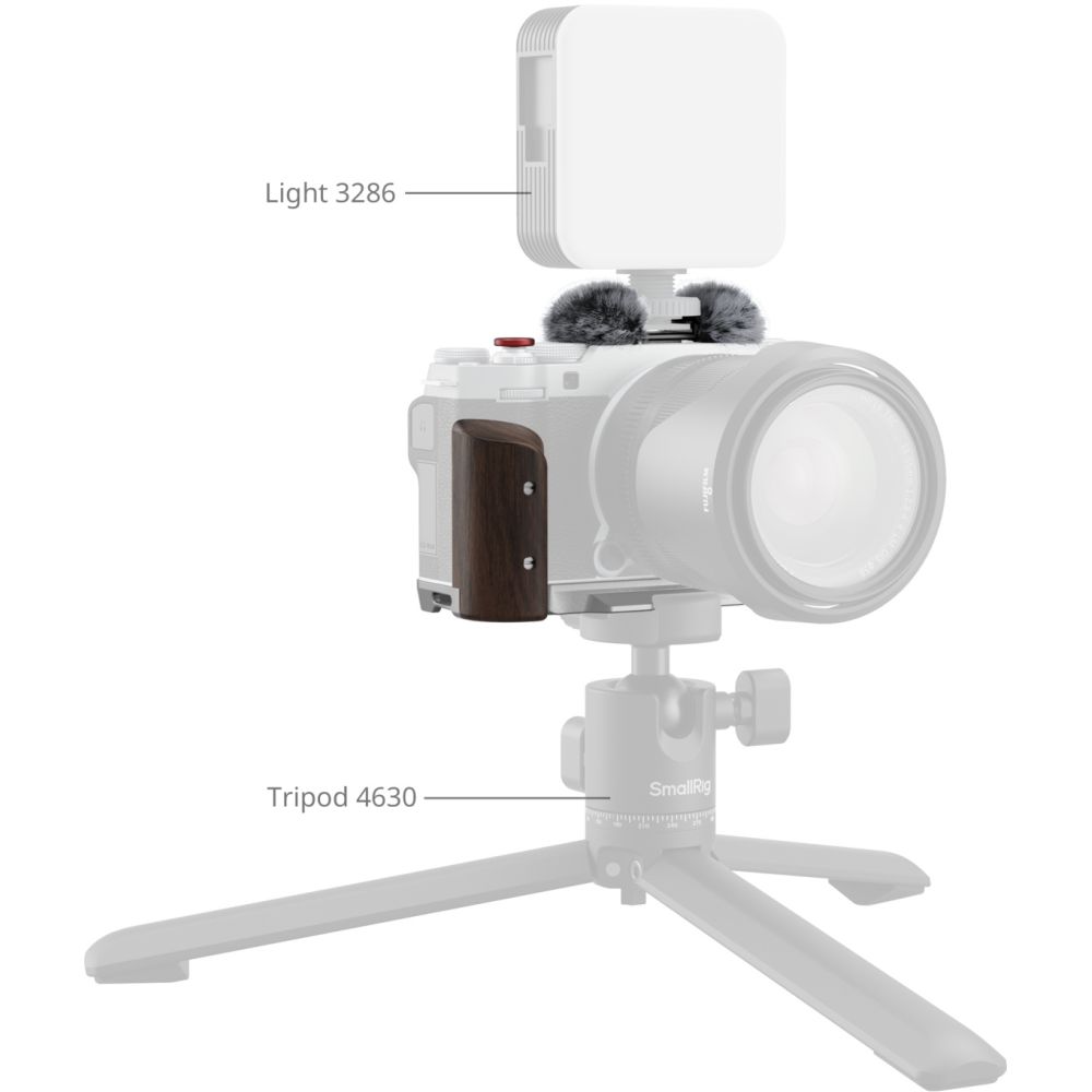 SmallRig 5261 L-förmige Montageplatte mit Holzgriff für Fujifilm X-M5, silber