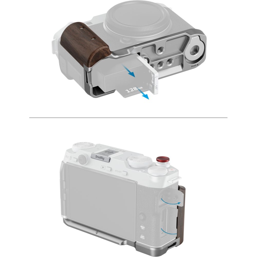 SmallRig 5261 L-förmige Montageplatte mit Holzgriff für Fujifilm X-M5, silber