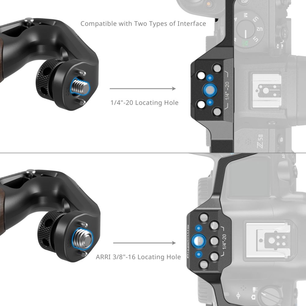 SmallRig 5252 Oberer Holzhandgriff mit 1/4"-20 und ARRI 3/8"-16 Feststellschraube