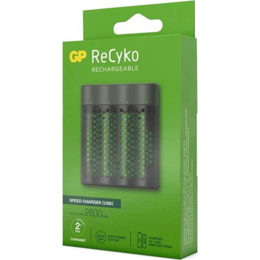 GP USB Akku-Ladegerät M451 inkl. 4 x RECYKO AA 2600 mAh