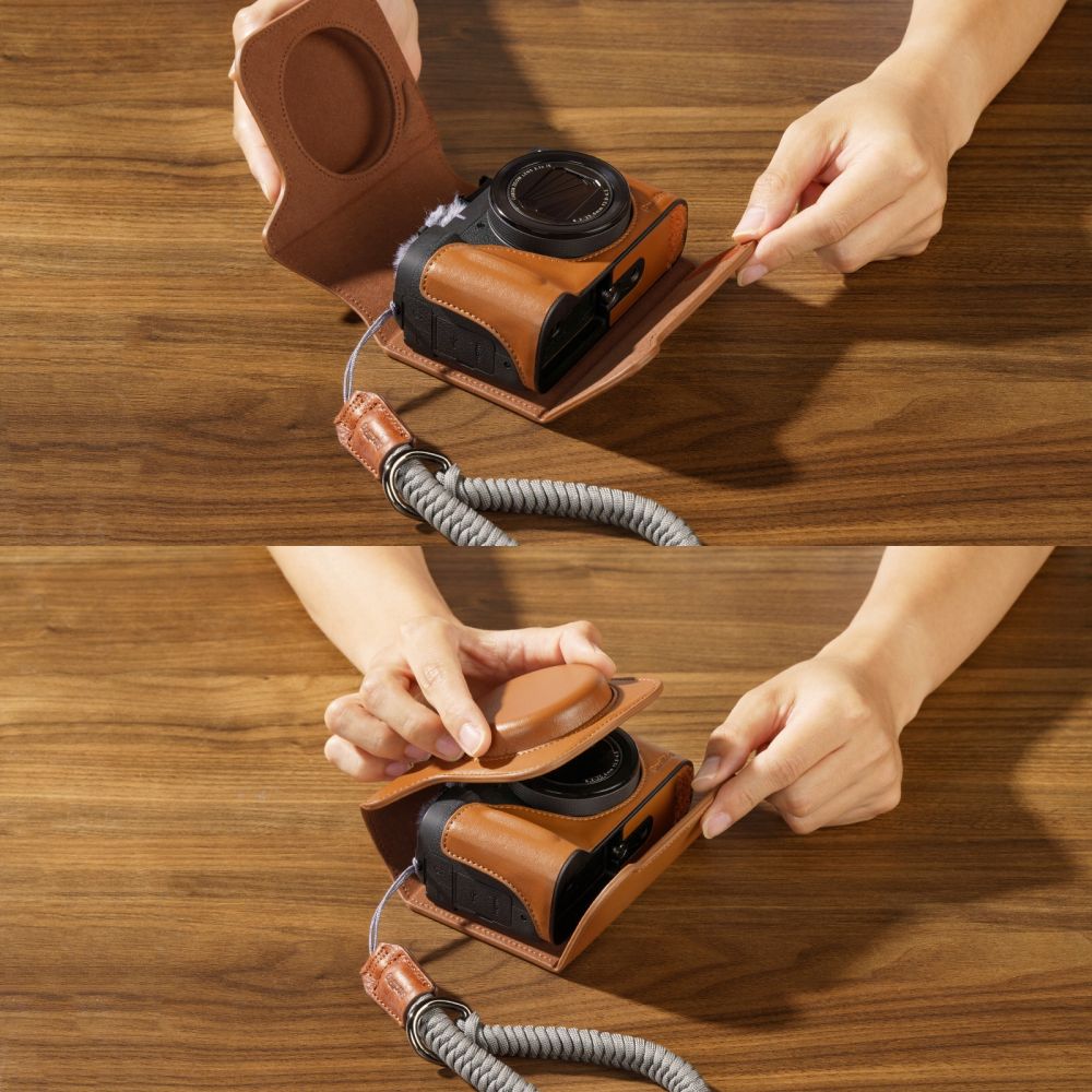 SmallRig 5385 Ledertaschen-Set für Canon PowerShot V1, braun