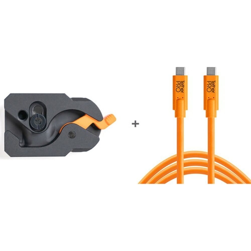Tether Tools TetherGuard USB-C to USB-C 4.6m LeverLock & Cable Kit, straight to straight, high visibility orange