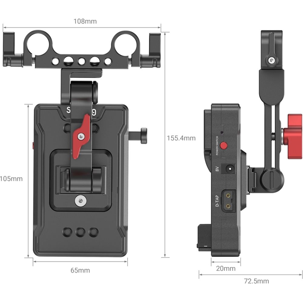 SmallRig 3499B V-Mount Battery Adapter Plate (Basic Version) with Extension Arm