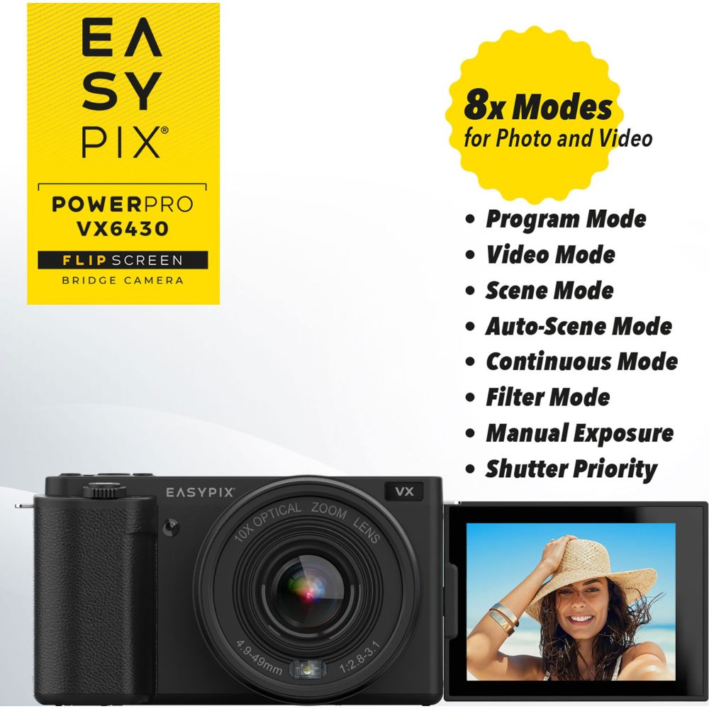 Easypix PowerPro VX6430 FlipScreen WiFi Bridge-Kamera
