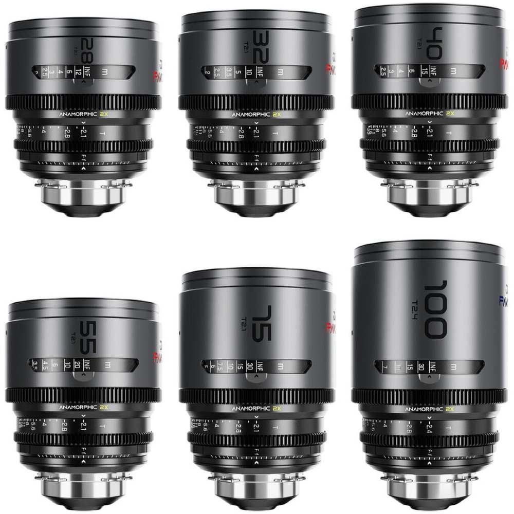 DZOFilm Pavo 2x anamorphic 6-lens Set 28/32/40/55/75/100mm T2.1 - Neutral Coating - PL&EF Mount (metric)