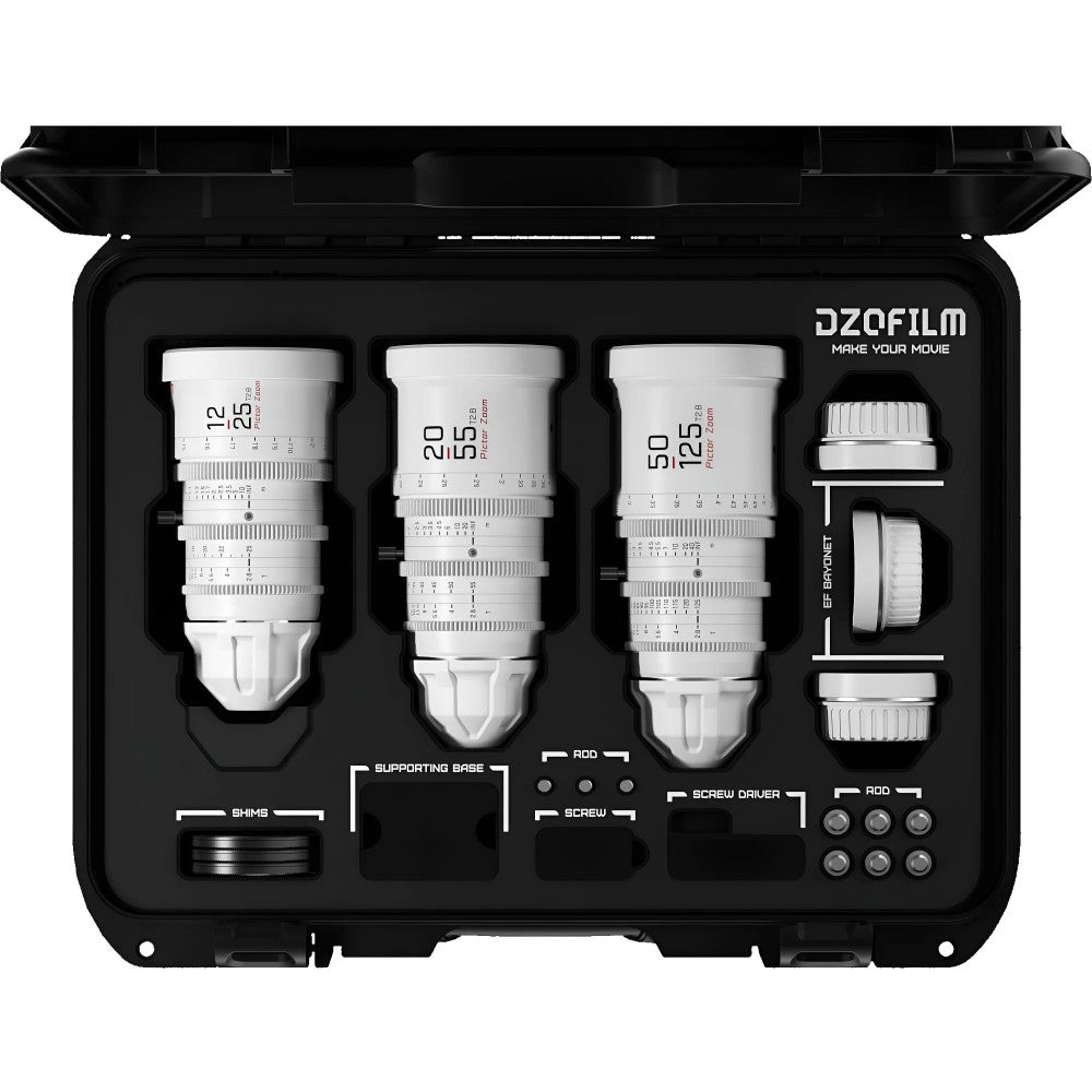 DZOFilm Pictor Zoom 3-Linsen-Kit 12-25/20-55/50-125 T2.8 – Weiß