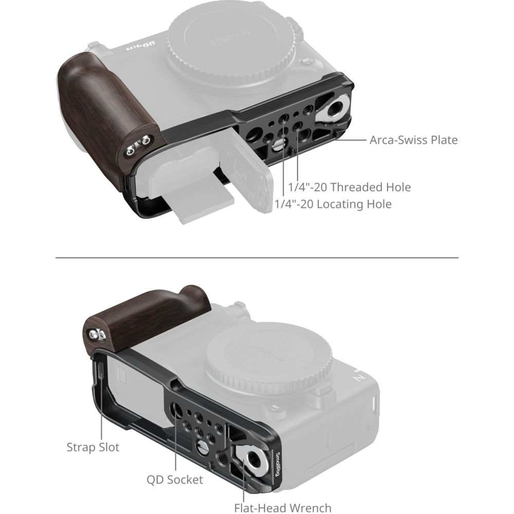 SmallRig 5906 L-förmige Montageplatte mit Holzgriff für Nikon ZR