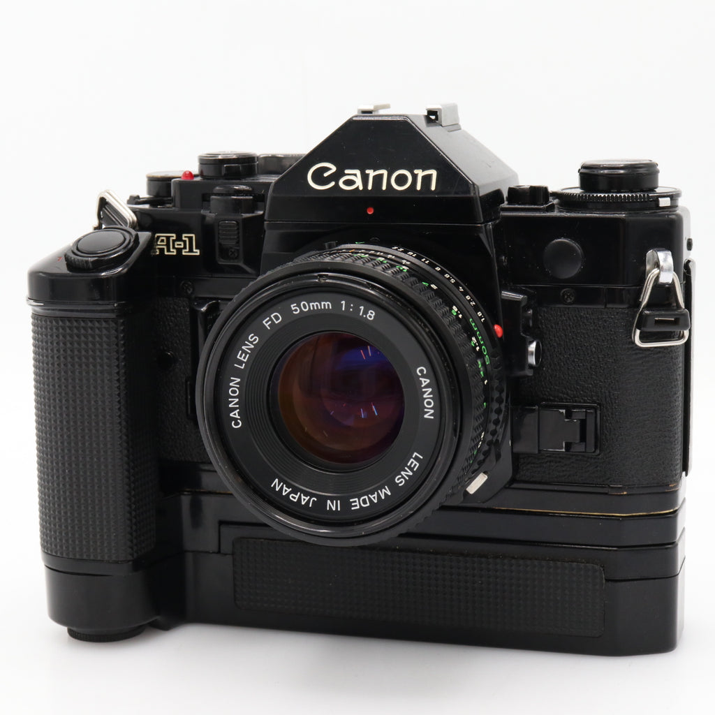 Canon A-1 Gehäuse + motor-drive + FD 50mm F/1.8 gebraucht