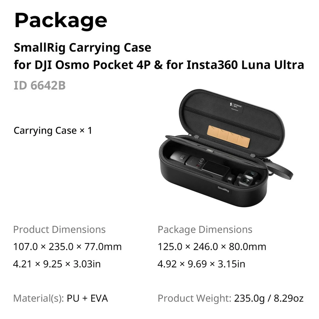 SmallRig 6642B Storage Bag (for DJI Osmo Pocket 4P / Insta360 Luna Ultra)